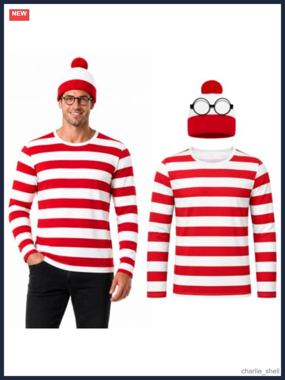 Men's 3-Piece Striped Halloween Costume Shirt Hat Glasses Set